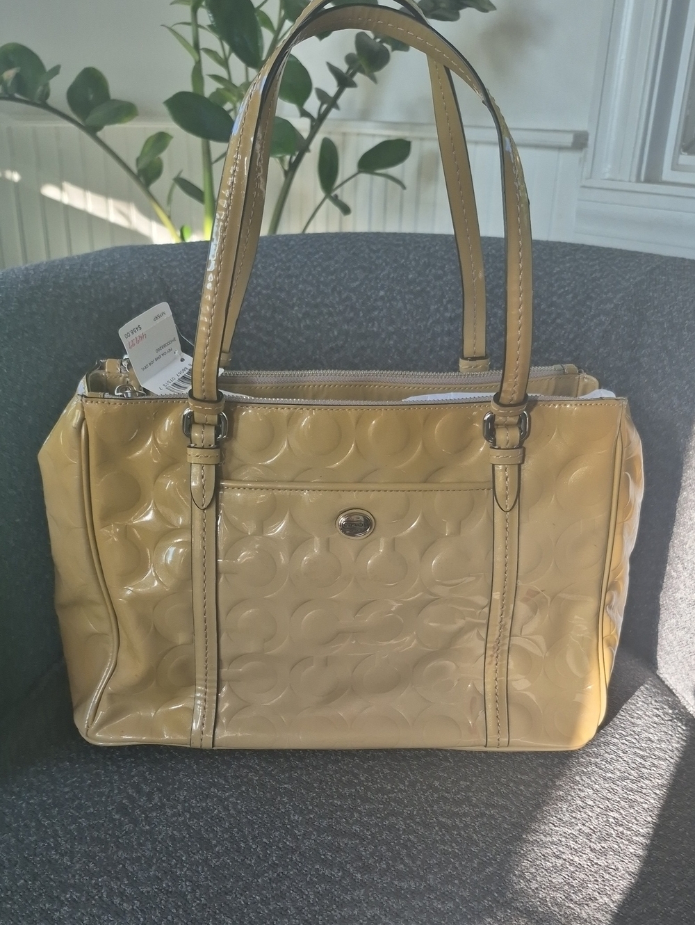 Coach Patent-Embossed Shoulder Tote in Yellow